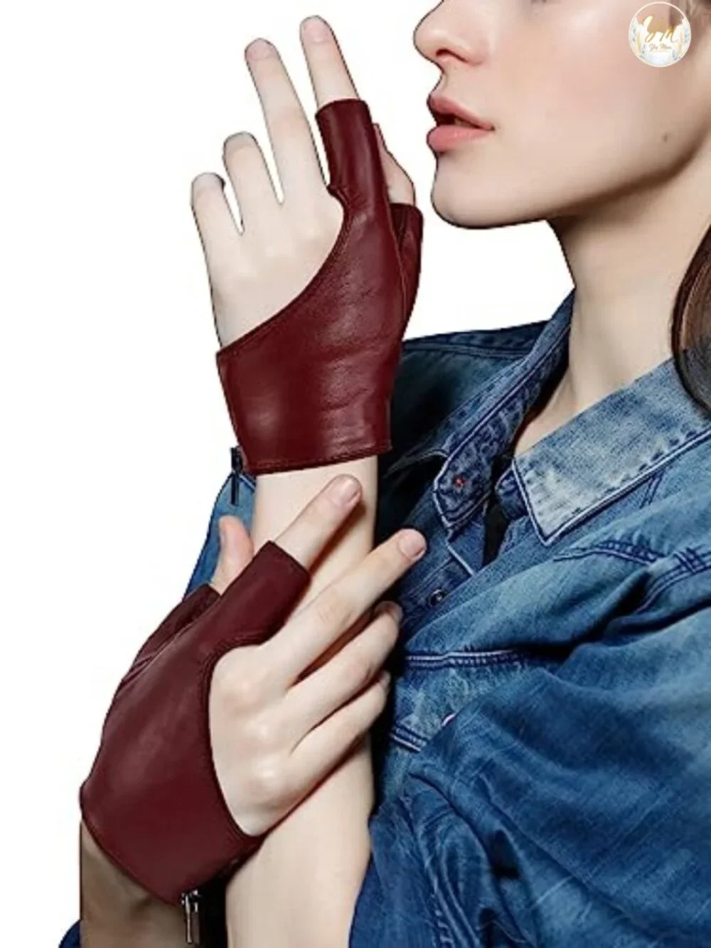 Genuine Leather Fingerless Driving Gloves Women's Half Finger Punk Style